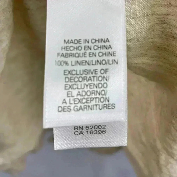 Liz Claiborne Beige 3/4 Sleeve Blouse MEDIUM 100% Linen Crochet - Picture 9 of 11